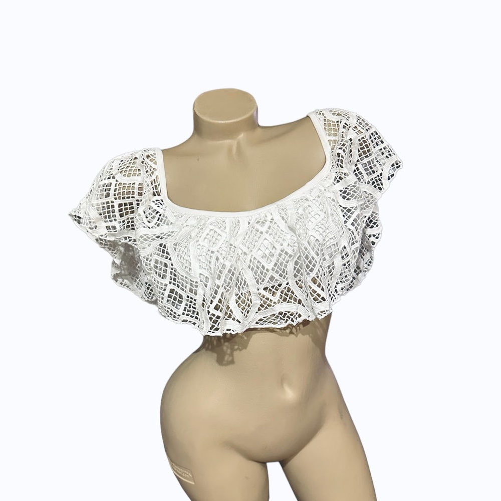 Lisa Maree Jewel of Parody White Medium Swim Top Crochet NEW NWT